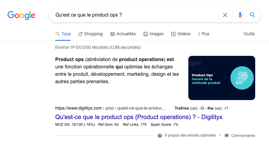 indicateur UX : position 0