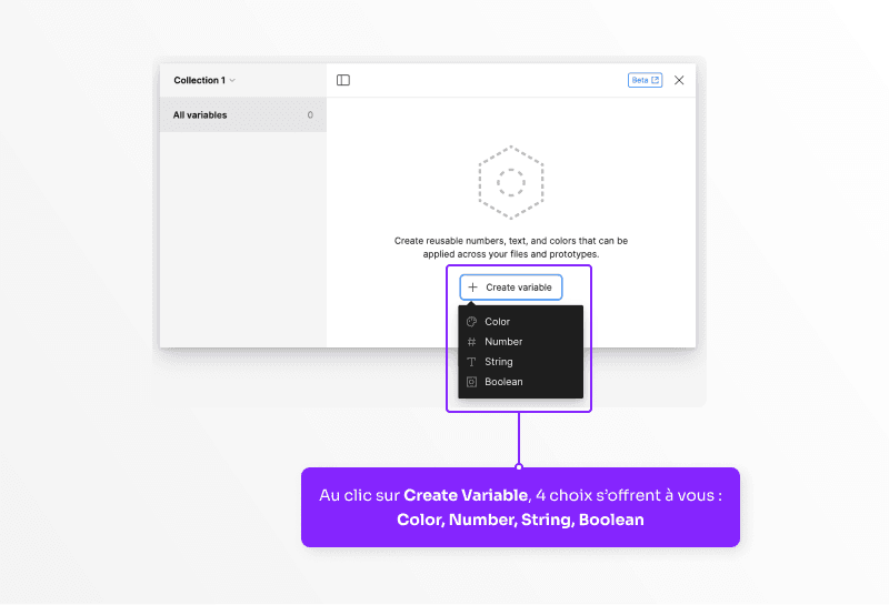 Fenêtre des Variables avec l'option Create Variable actif